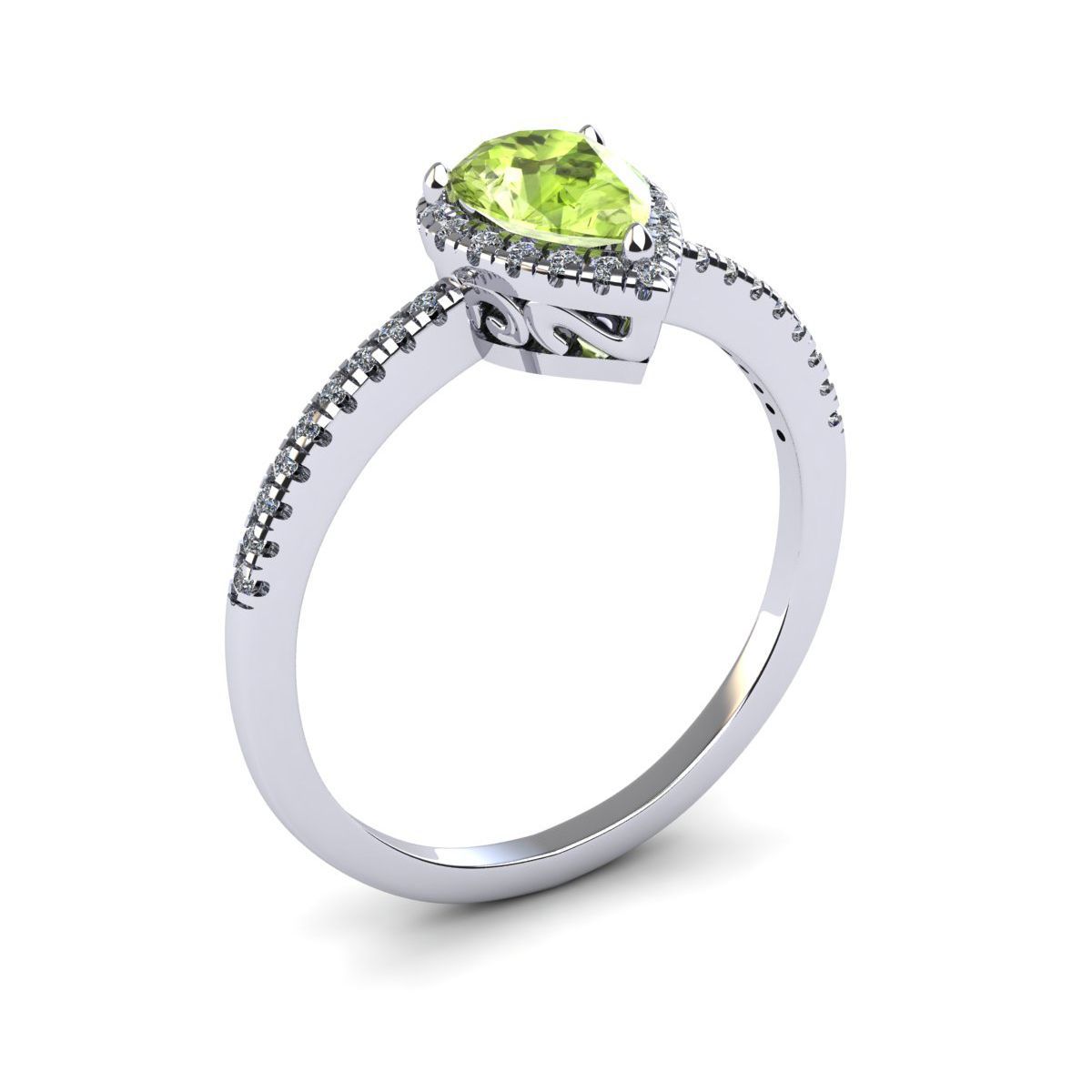 1cttw Pear Shape Peridot and Halo Diamond Ring In Sterling Silver