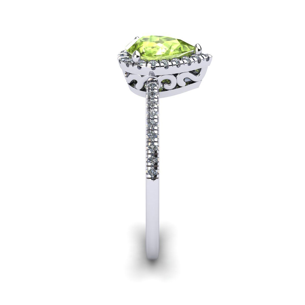 1cttw Pear Shape Peridot and Halo Diamond Ring In Sterling Silver