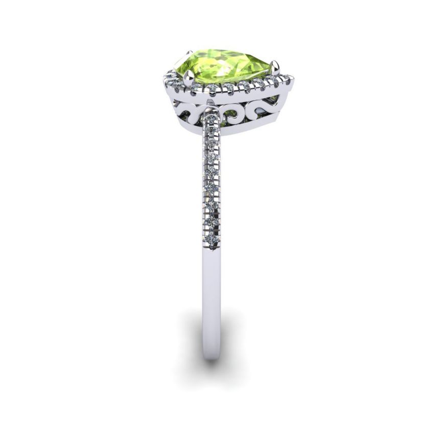 1cttw Pear Shape Peridot and Halo Diamond Ring In Sterling Silver