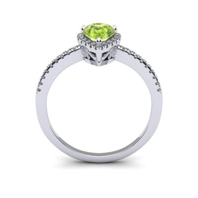 1cttw Pear Shape Peridot and Halo Diamond Ring Sterling Silver