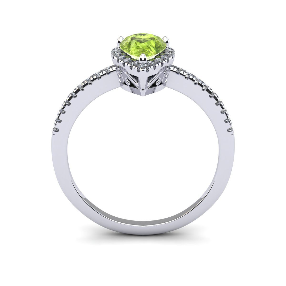 1cttw Pear Shape Peridot and Halo Diamond Ring In Sterling Silver