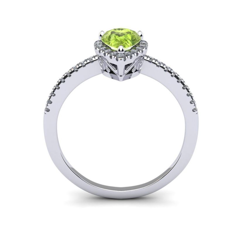 1cttw Pear Shape Peridot and Halo Diamond Ring In Sterling Silver