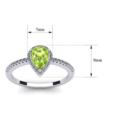 1cttw Pear Shape Peridot and Halo Diamond Ring Sterling Silver