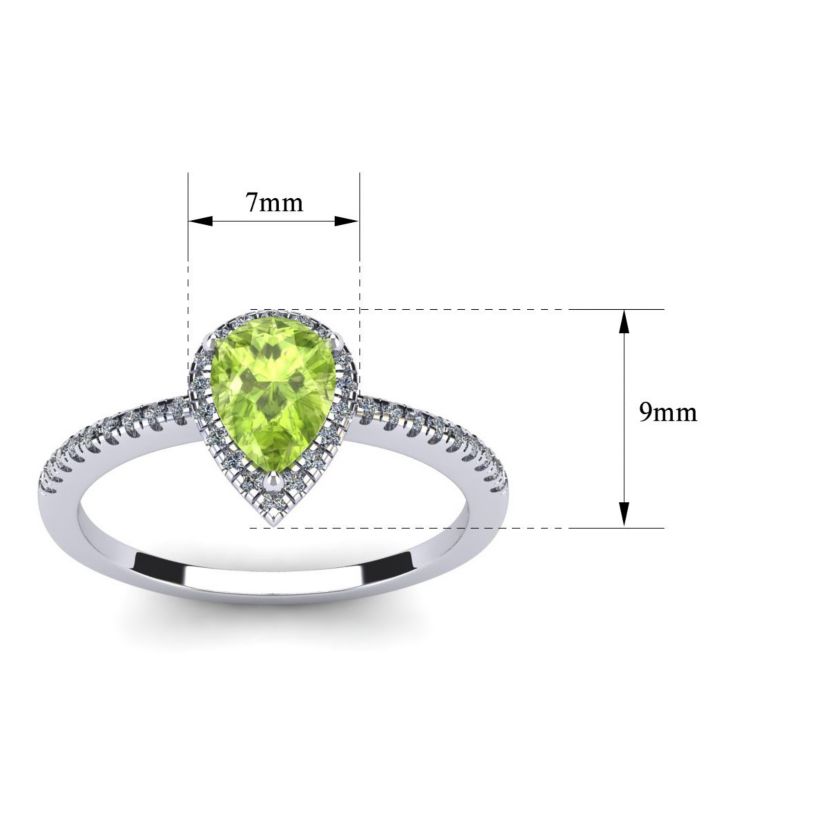 1cttw Pear Shape Peridot and Halo Diamond Ring In Sterling Silver