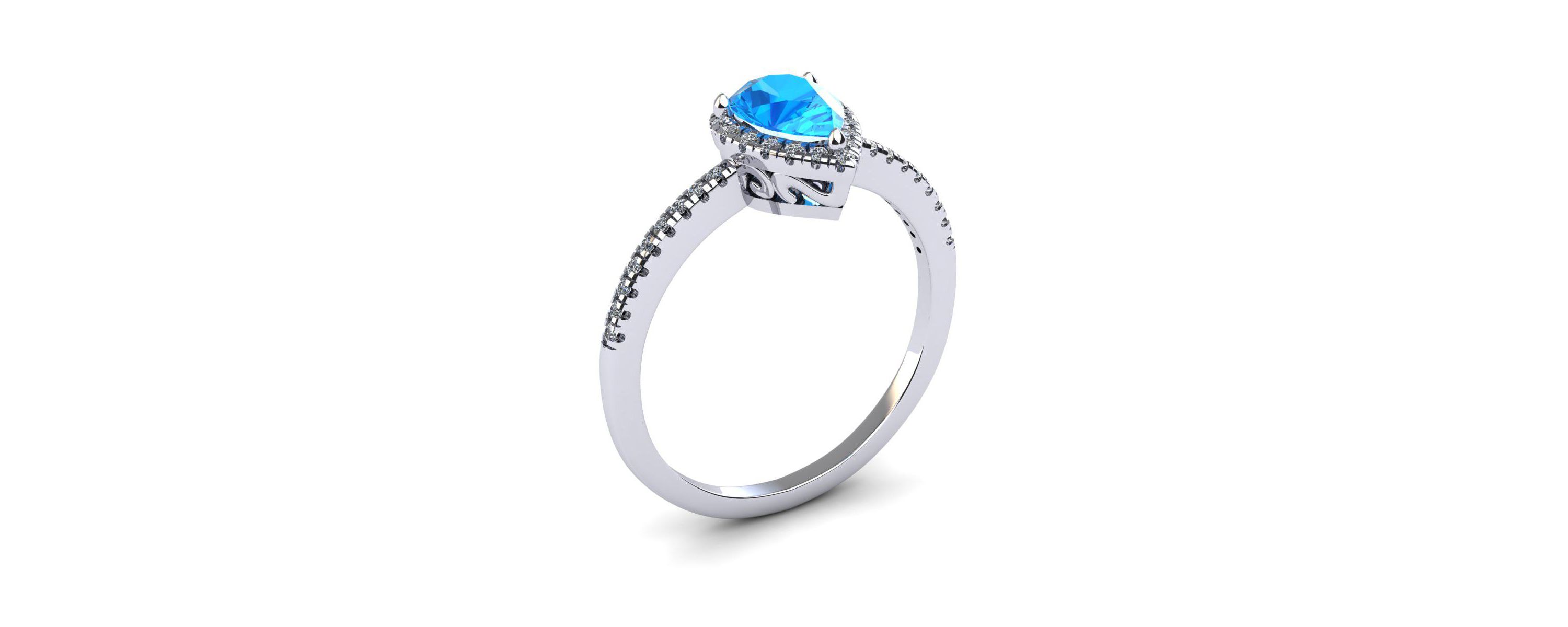 1cttw Pear Shape Blue Topaz and Halo Diamond Ring In Sterling Silver