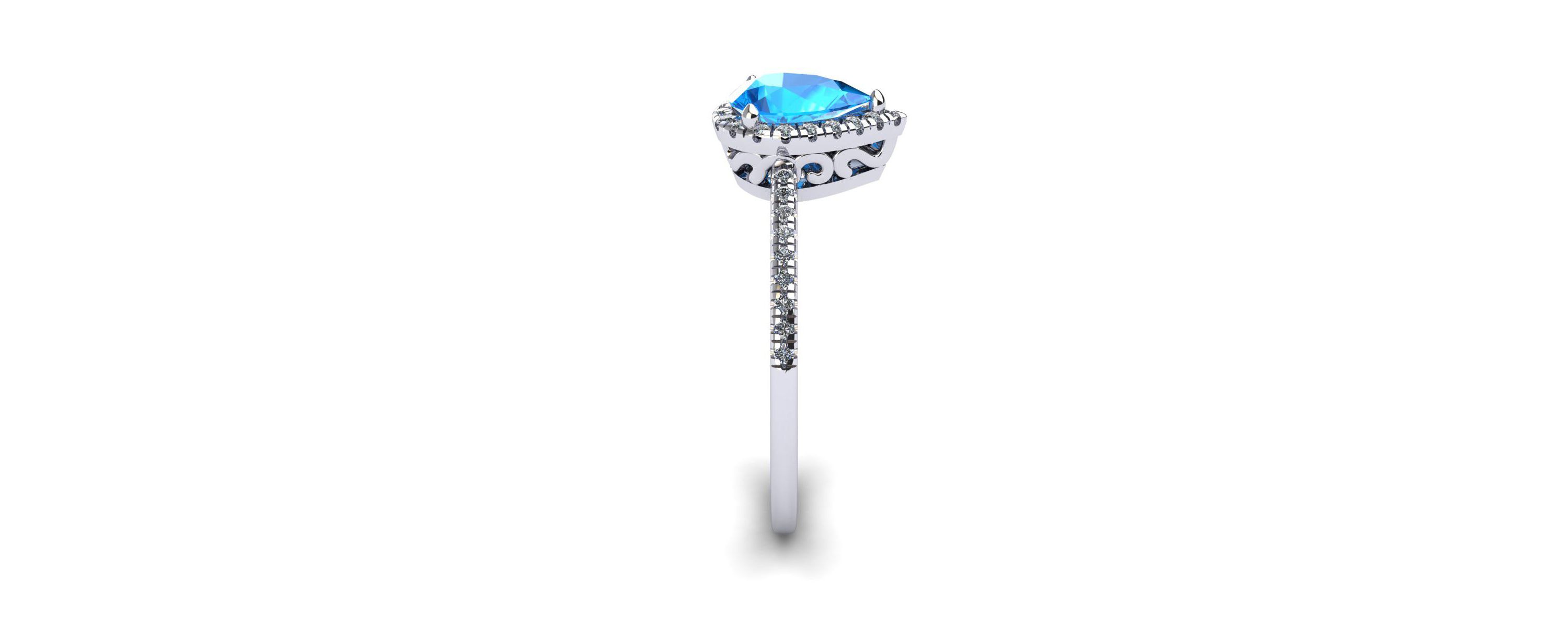 1cttw Pear Shape Blue Topaz and Halo Diamond Ring In Sterling Silver