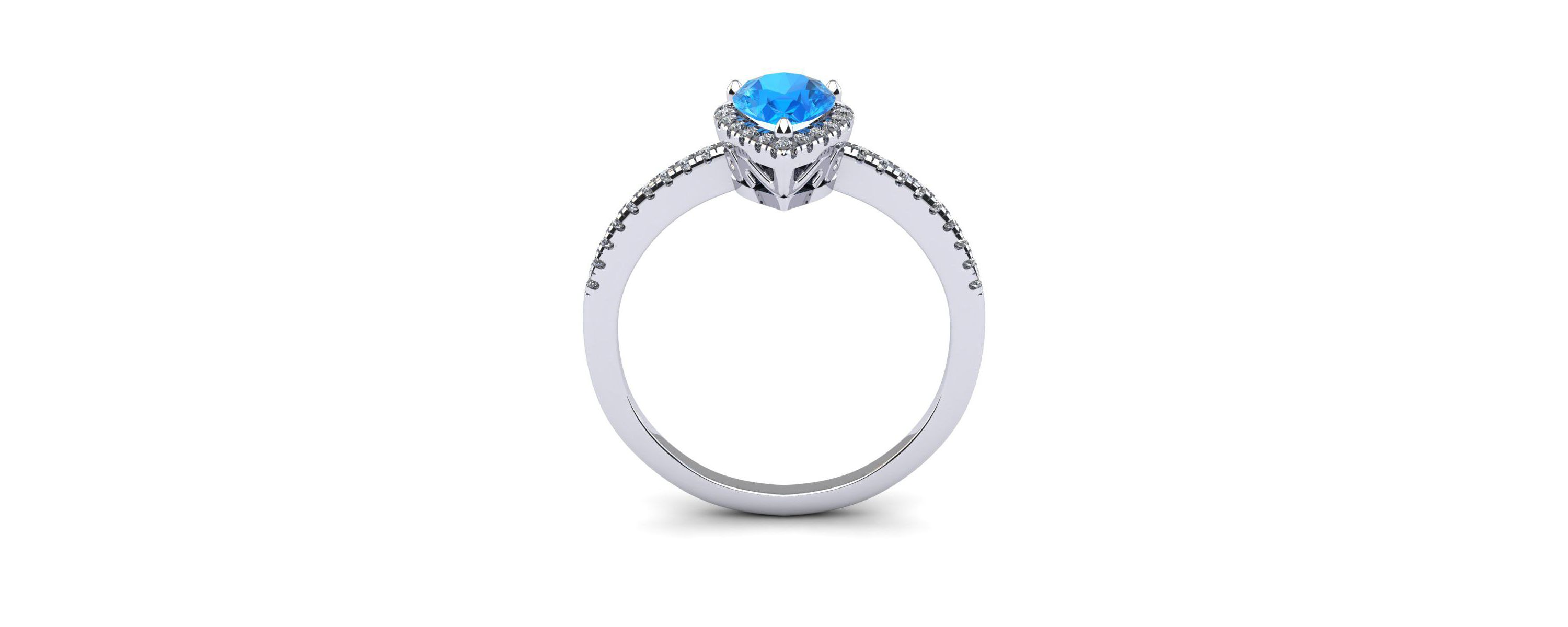 1cttw Pear Shape Blue Topaz and Halo Diamond Ring In Sterling Silver