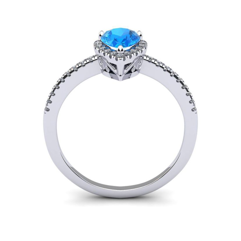 1cttw Pear Shape Blue Topaz and Halo Diamond Ring In Sterling Silver