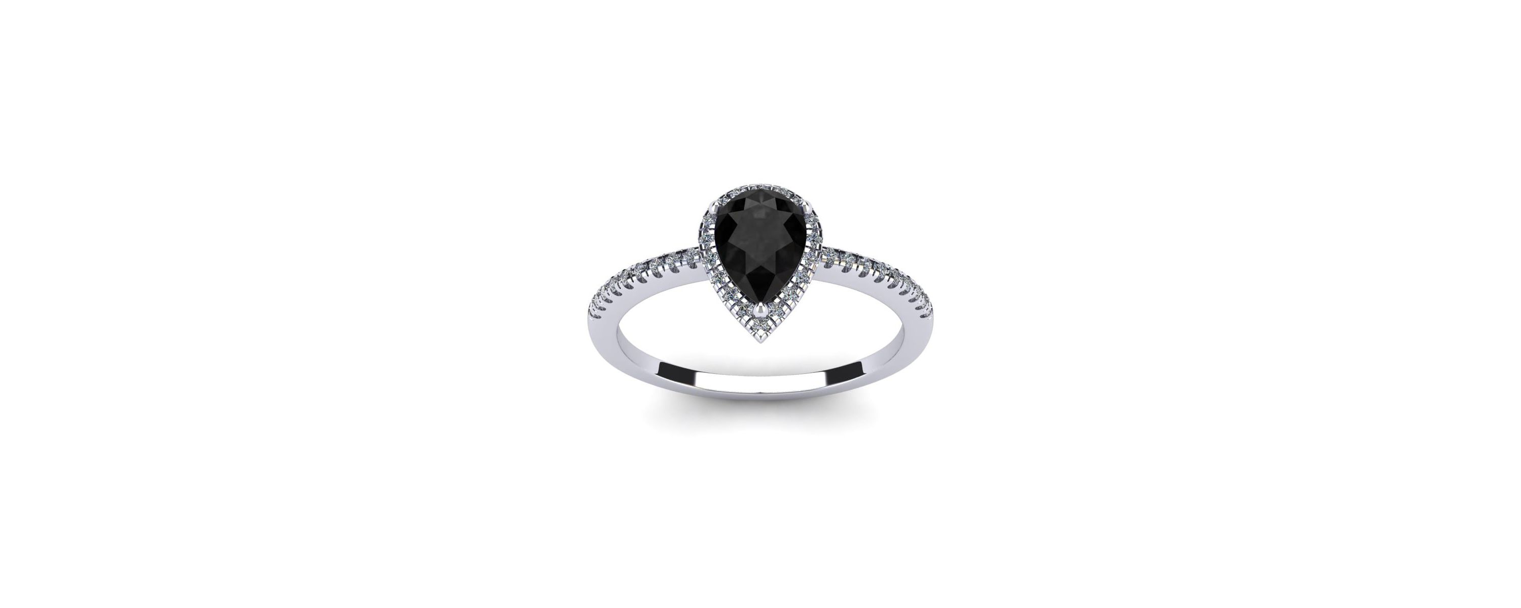 1cttw Pear Shape Black Onyx and Halo Diamond Ring In Sterling Silver