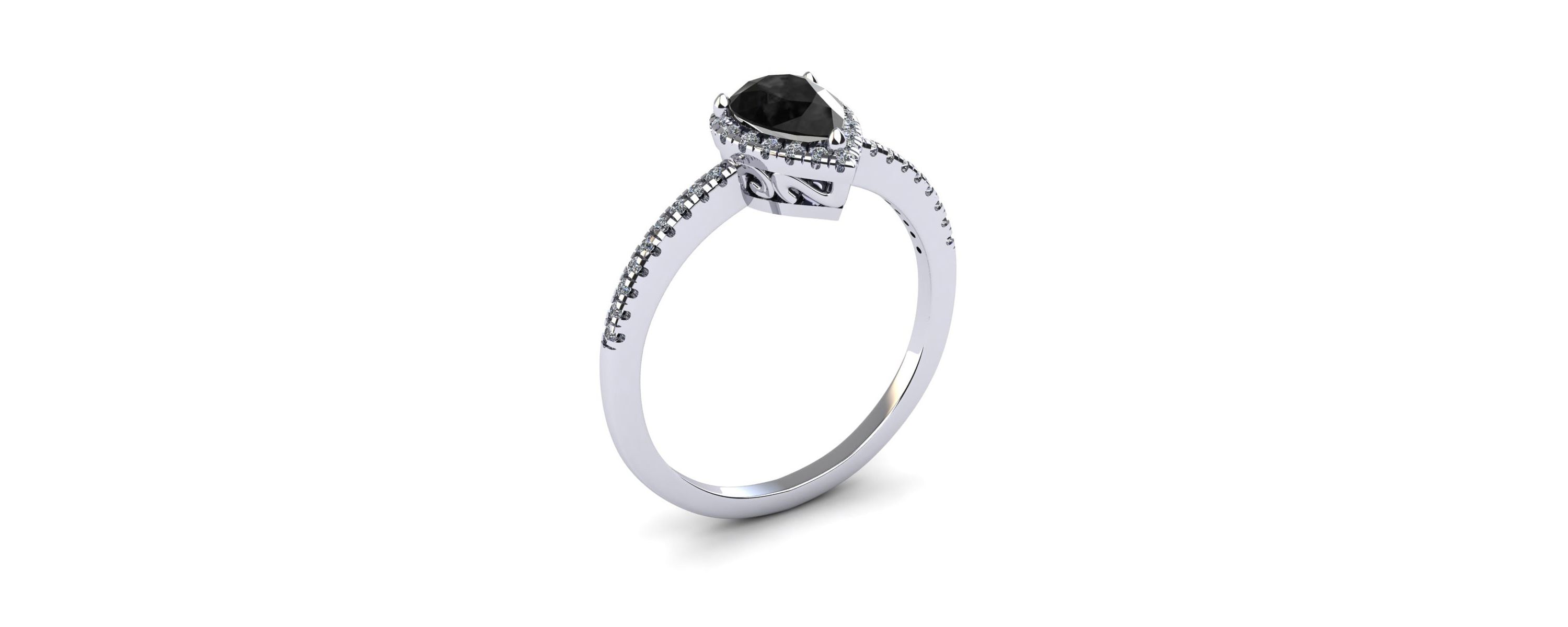 1cttw Pear Shape Black Onyx and Halo Diamond Ring In Sterling Silver