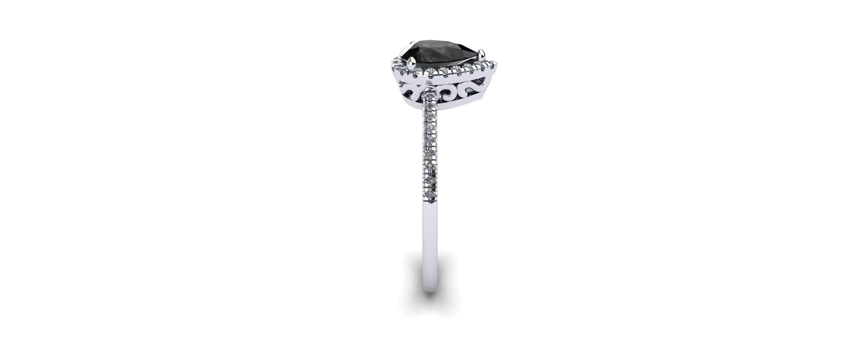 1cttw Pear Shape Black Onyx and Halo Diamond Ring In Sterling Silver