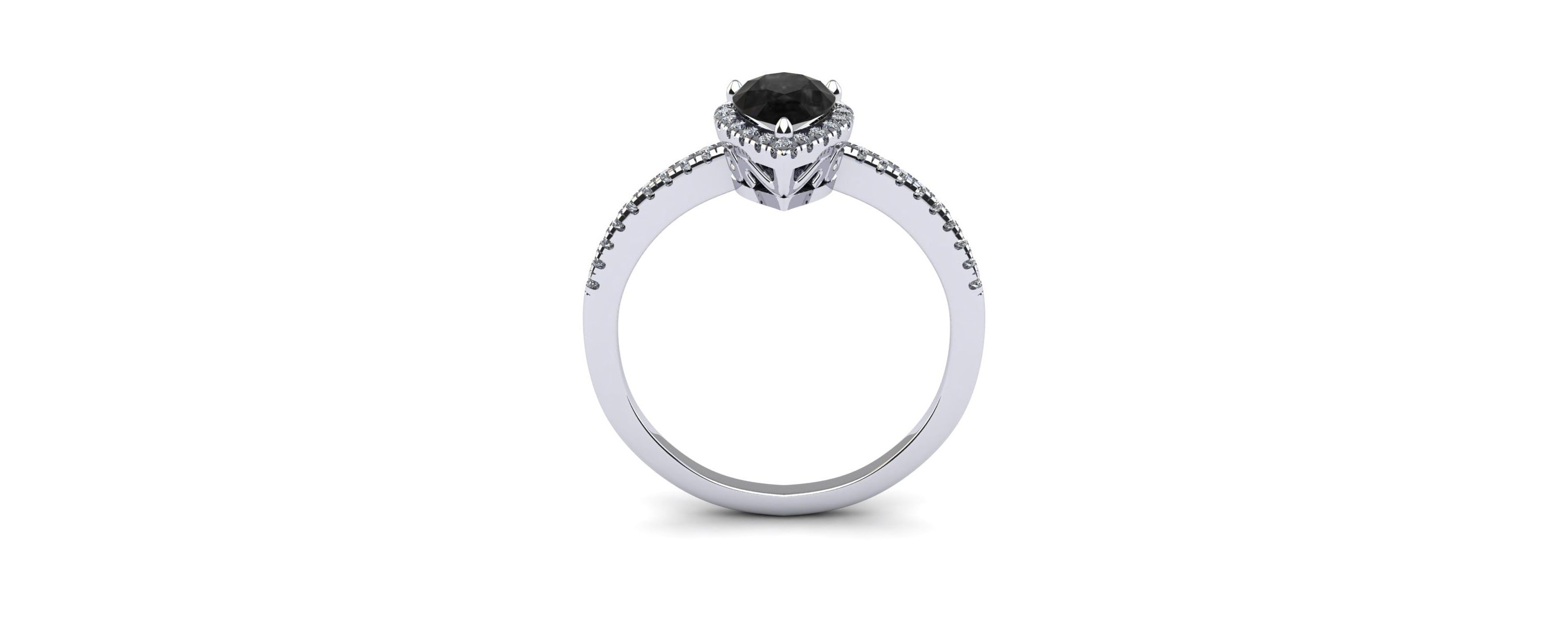 1cttw Pear Shape Black Onyx and Halo Diamond Ring In Sterling Silver