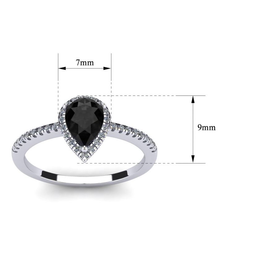 1cttw Pear Shape Black Onyx and Halo Diamond Ring In Sterling Silver