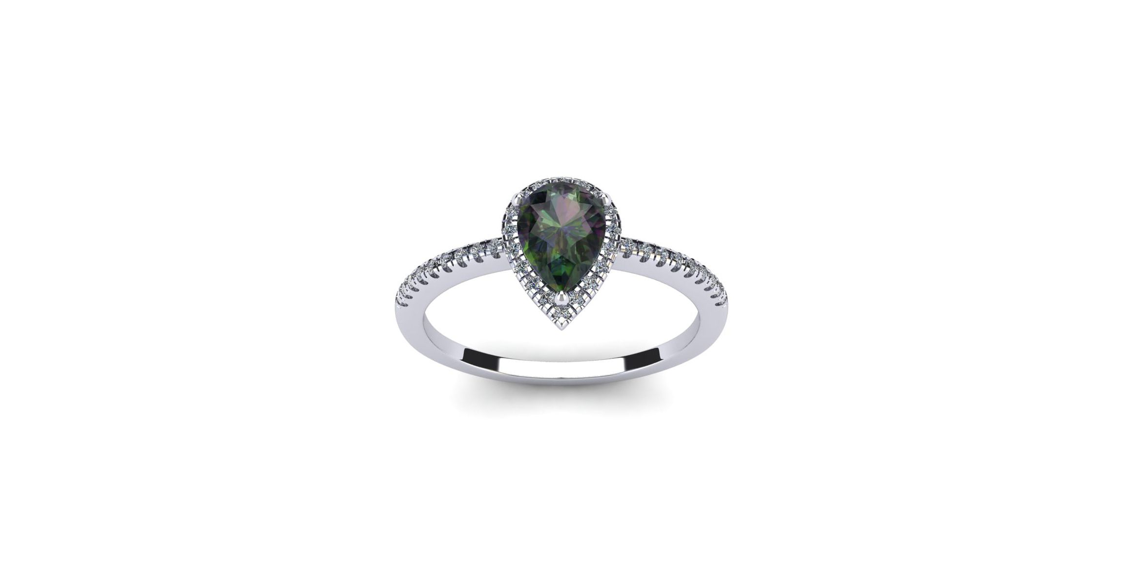 1cttw Pear Shape Mystic Topaz and Halo Diamond Ring In Sterling Silver