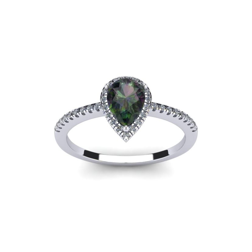 1cttw Pear Shape Mystic Topaz and Halo Diamond Ring In Sterling Silver