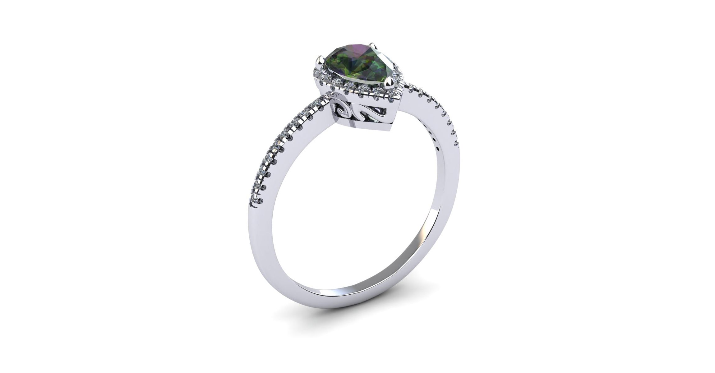 1cttw Pear Shape Mystic Topaz and Halo Diamond Ring In Sterling Silver