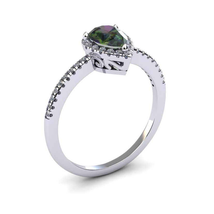 1cttw Pear Shape Mystic Topaz and Halo Diamond Ring In Sterling Silver
