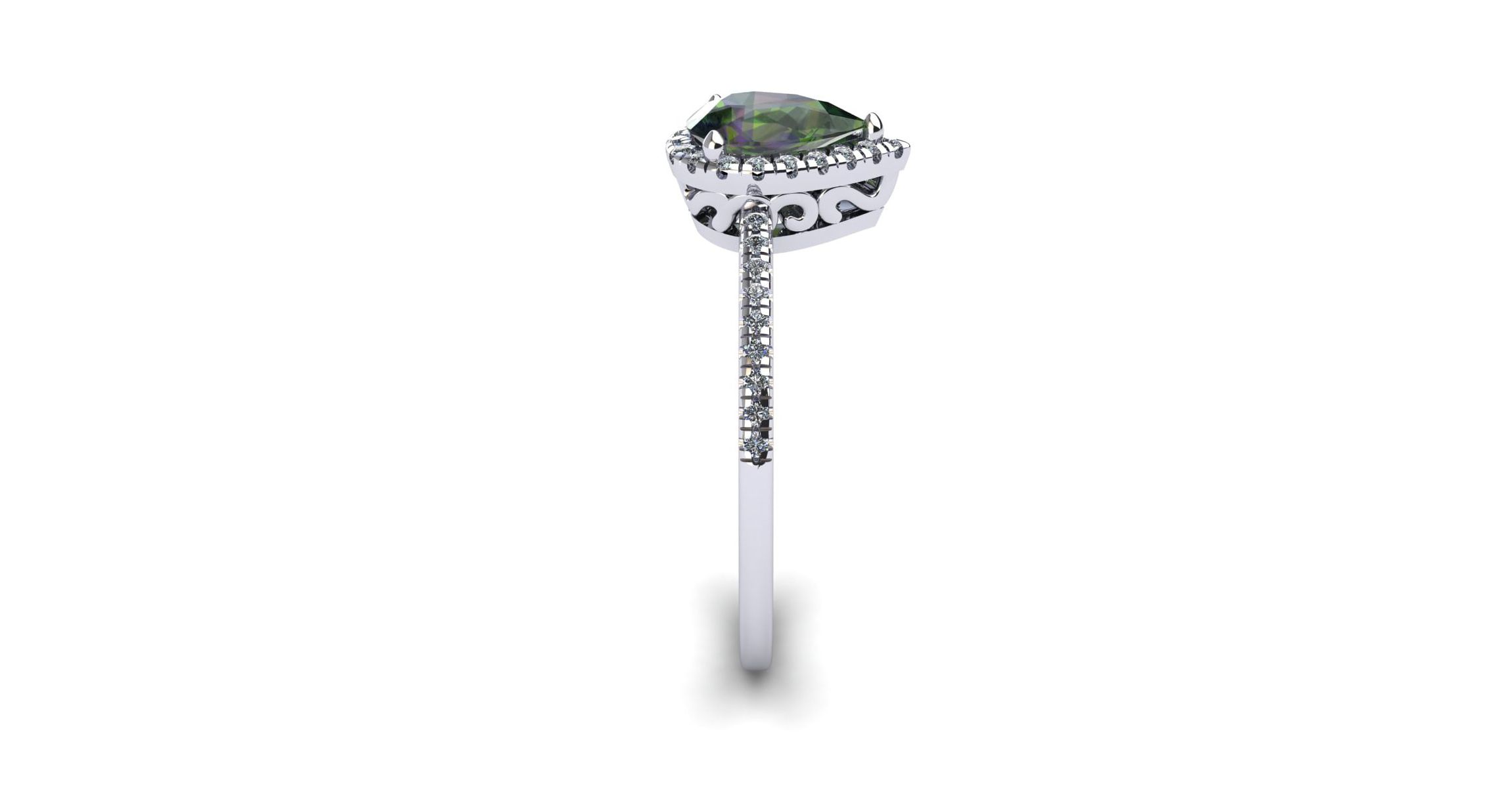 1cttw Pear Shape Mystic Topaz and Halo Diamond Ring In Sterling Silver