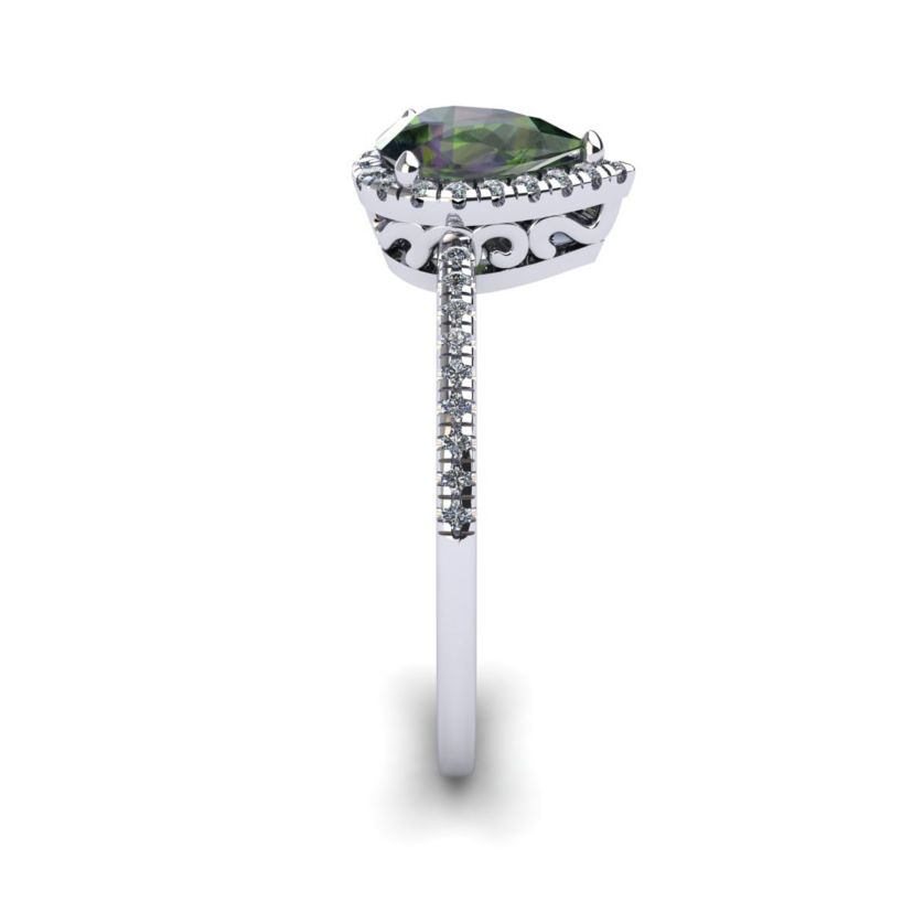 1cttw Pear Shape Mystic Topaz and Halo Diamond Ring In Sterling Silver