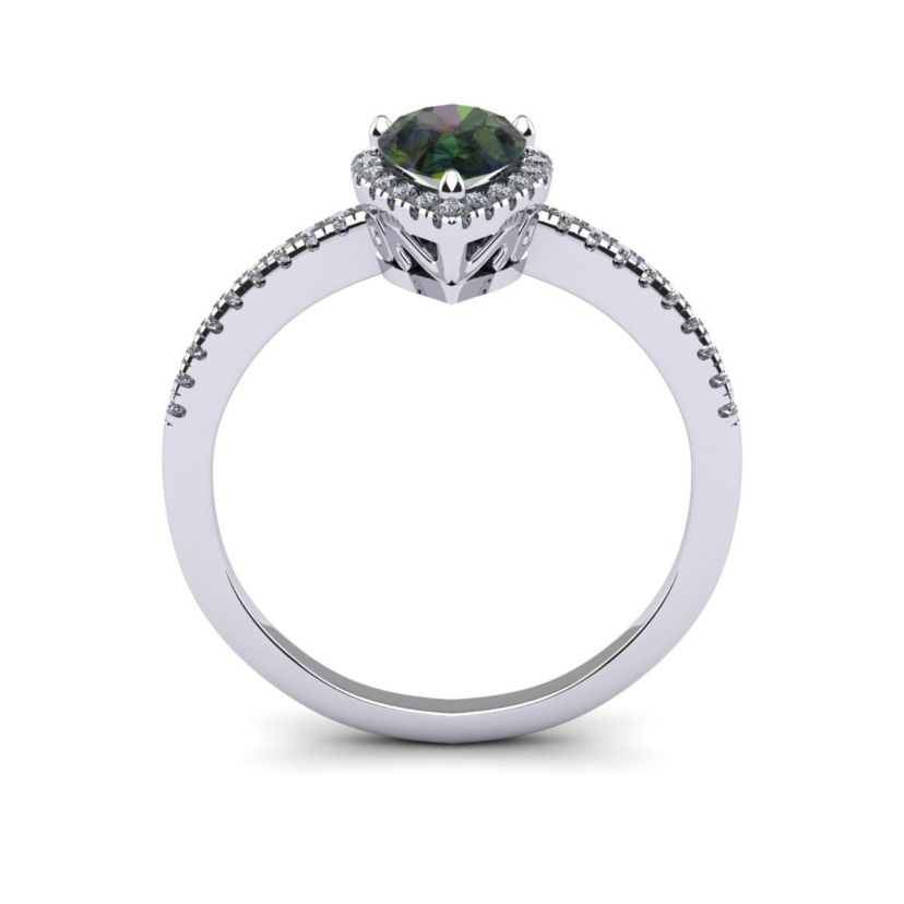 1cttw Pear Shape Mystic Topaz and Halo Diamond Ring In Sterling Silver