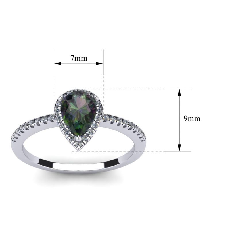 1cttw Pear Shape Mystic Topaz and Halo Diamond Ring In Sterling Silver