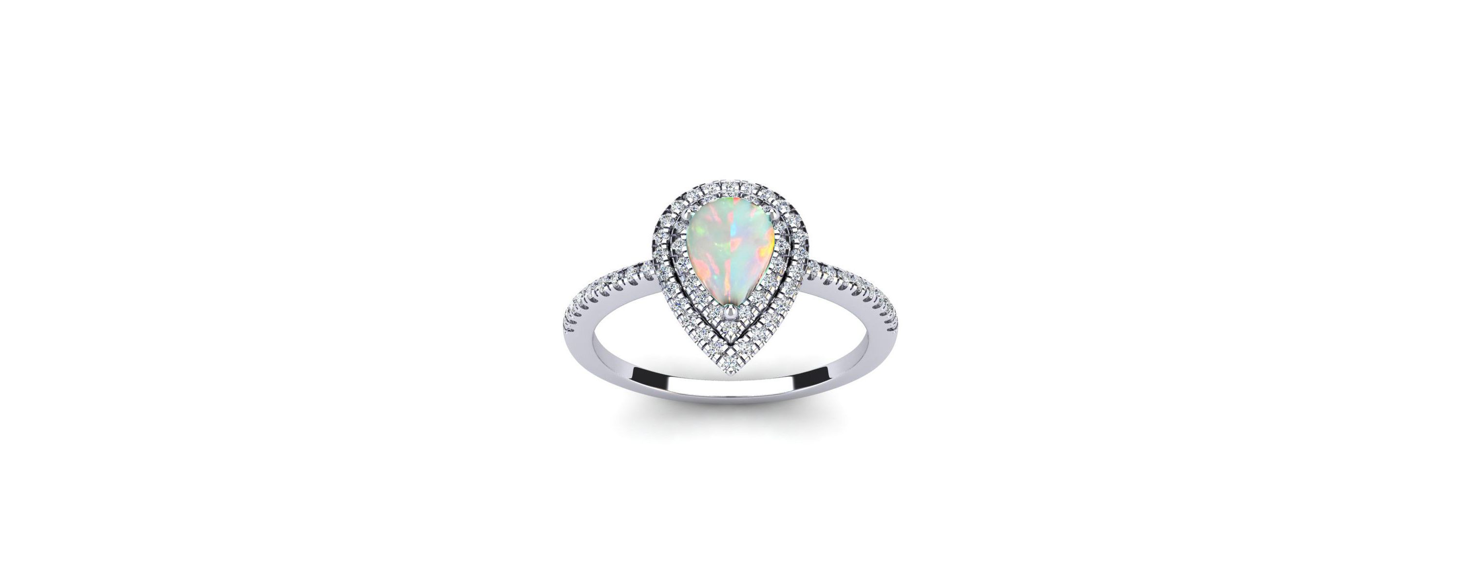 Lab Created 1cttw Pear Shape Created Opal and Double Halo Diamond Ring In Sterling Silver