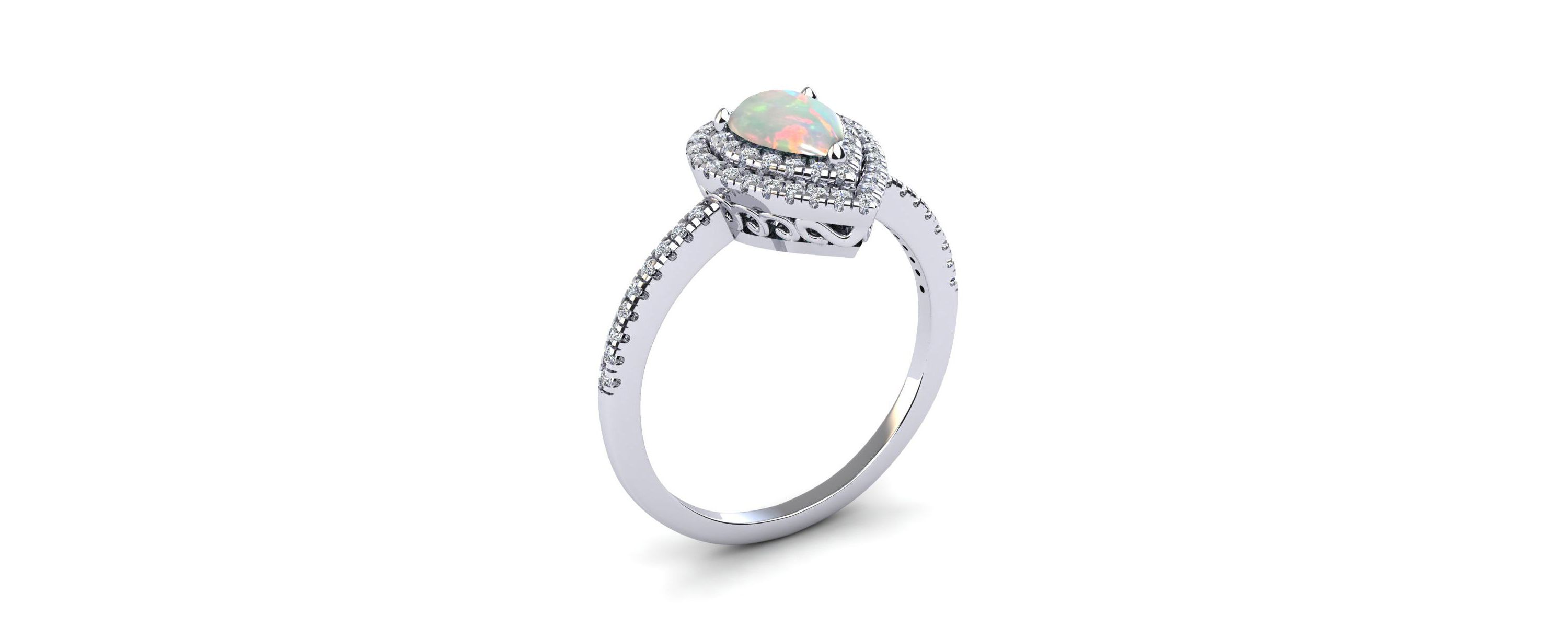 Lab Created 1cttw Pear Shape Created Opal and Double Halo Diamond Ring In Sterling Silver