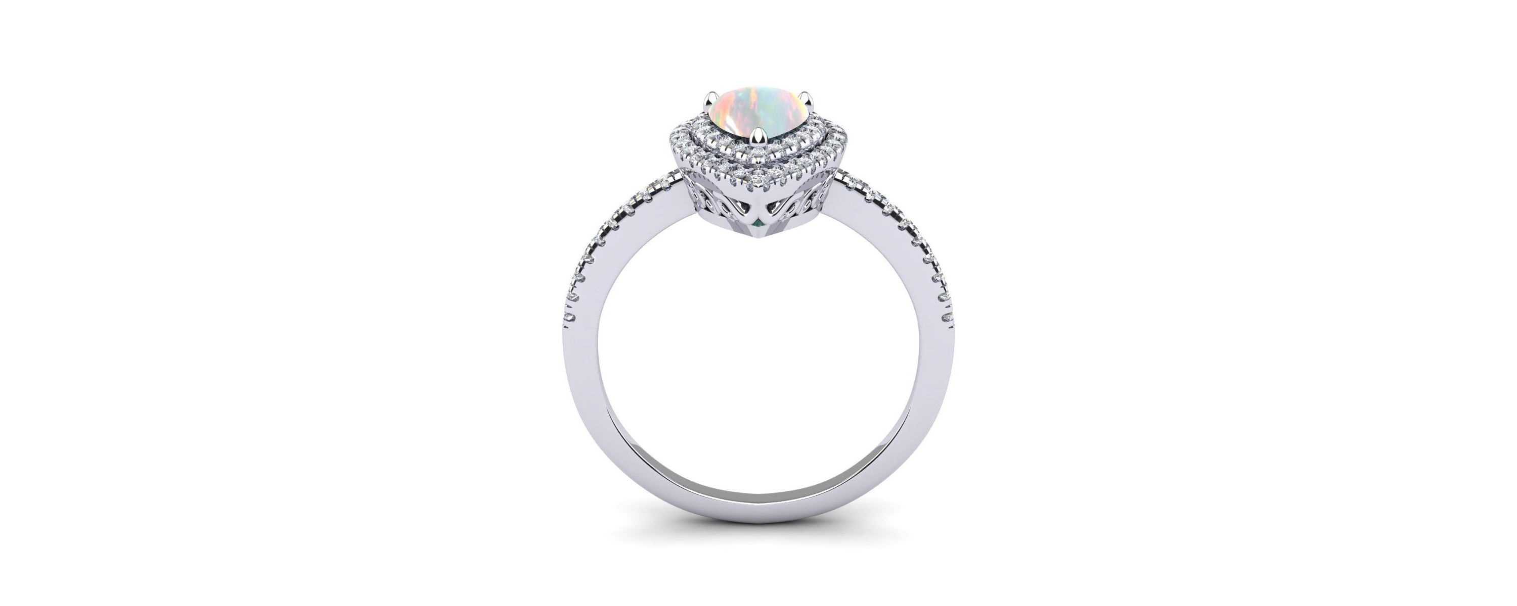 Lab Created 1cttw Pear Shape Created Opal and Double Halo Diamond Ring In Sterling Silver