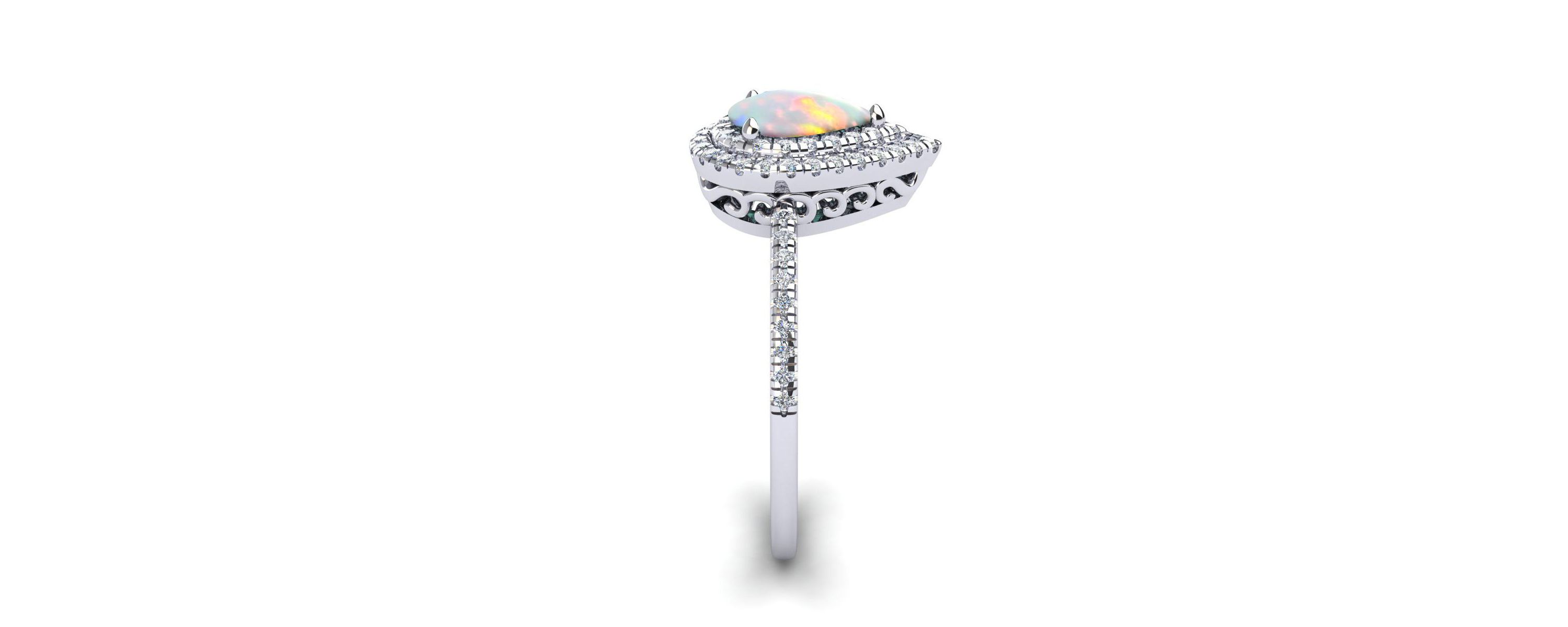 Lab Created 1cttw Pear Shape Created Opal and Double Halo Diamond Ring In Sterling Silver