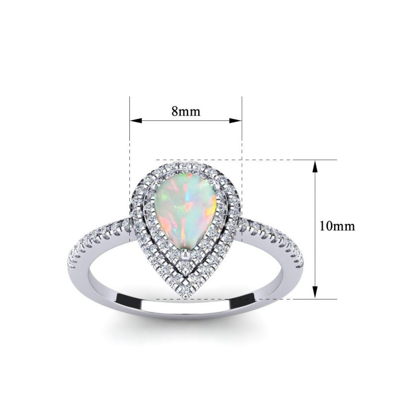 Lab Created 1cttw Pear Shape Created Opal and Double Halo Diamond Ring In Sterling Silver