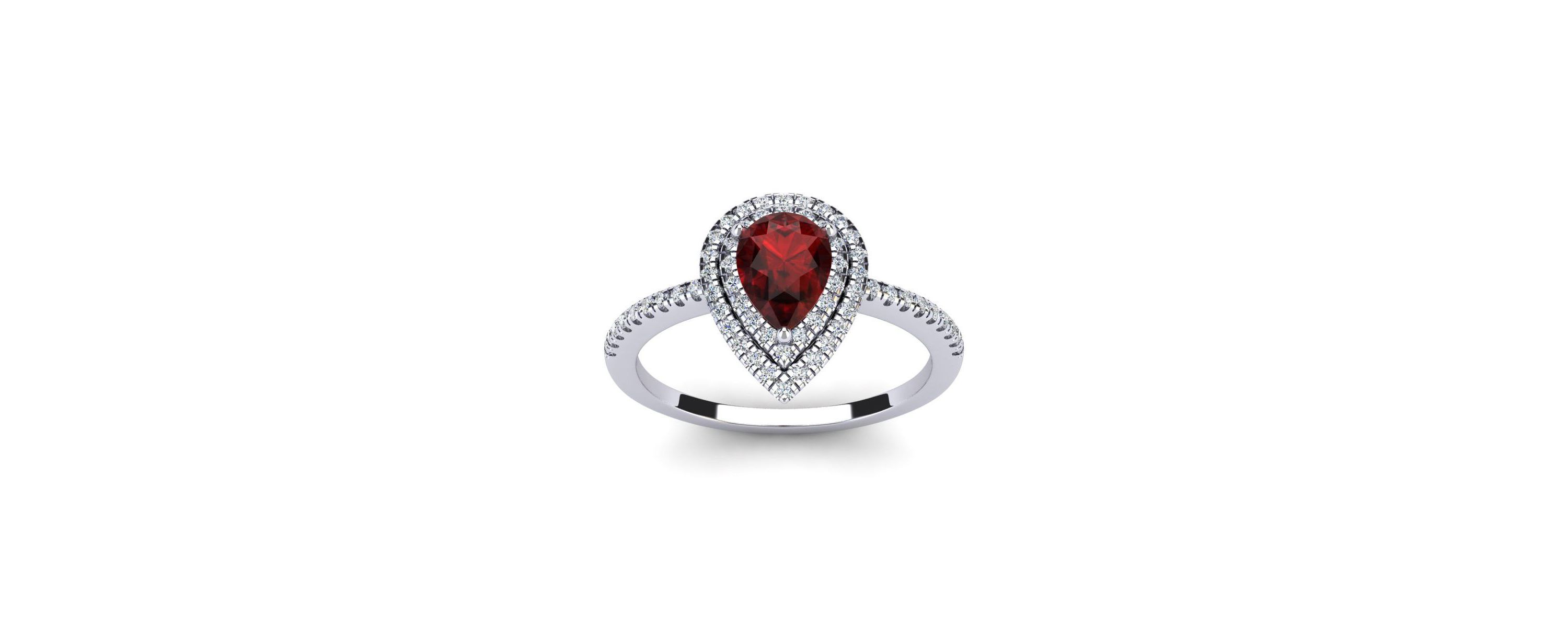 1cttw Pear Shape Garnet and Double Halo Diamond Ring In Sterling Silver