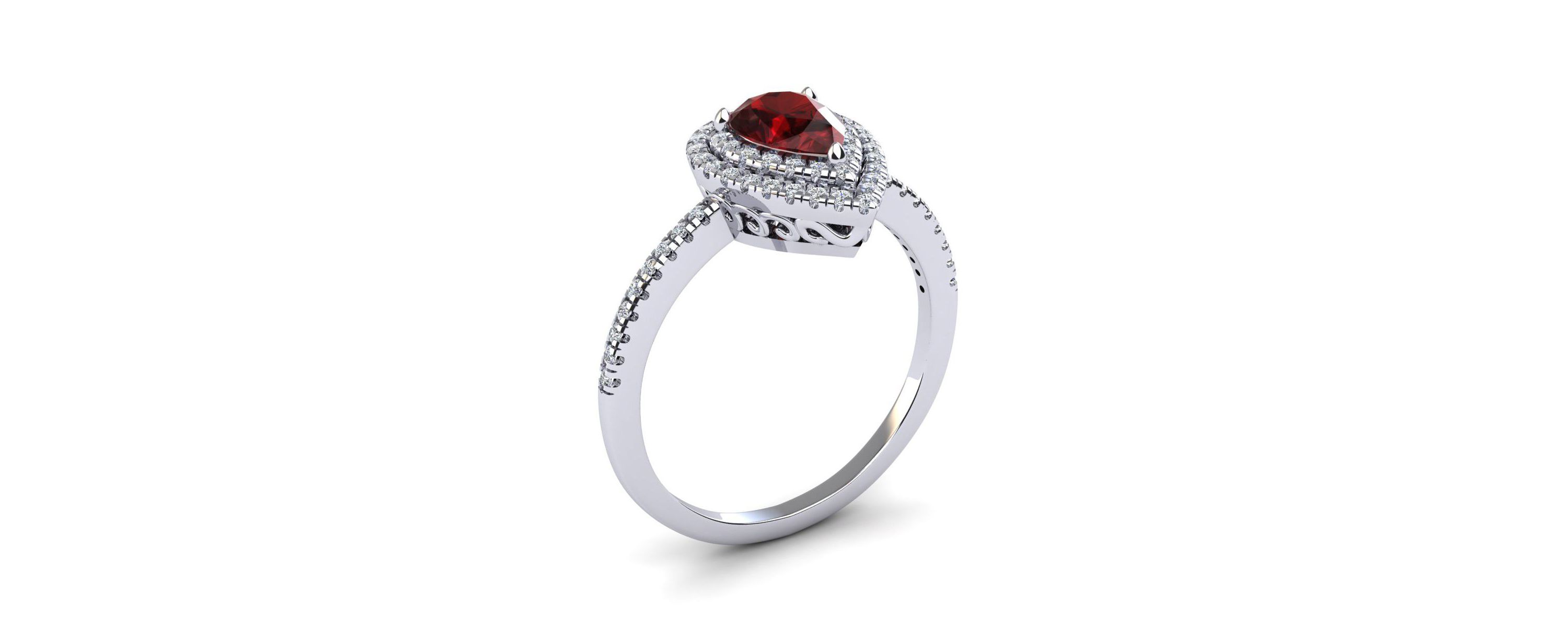 1cttw Pear Shape Garnet and Double Halo Diamond Ring In Sterling Silver