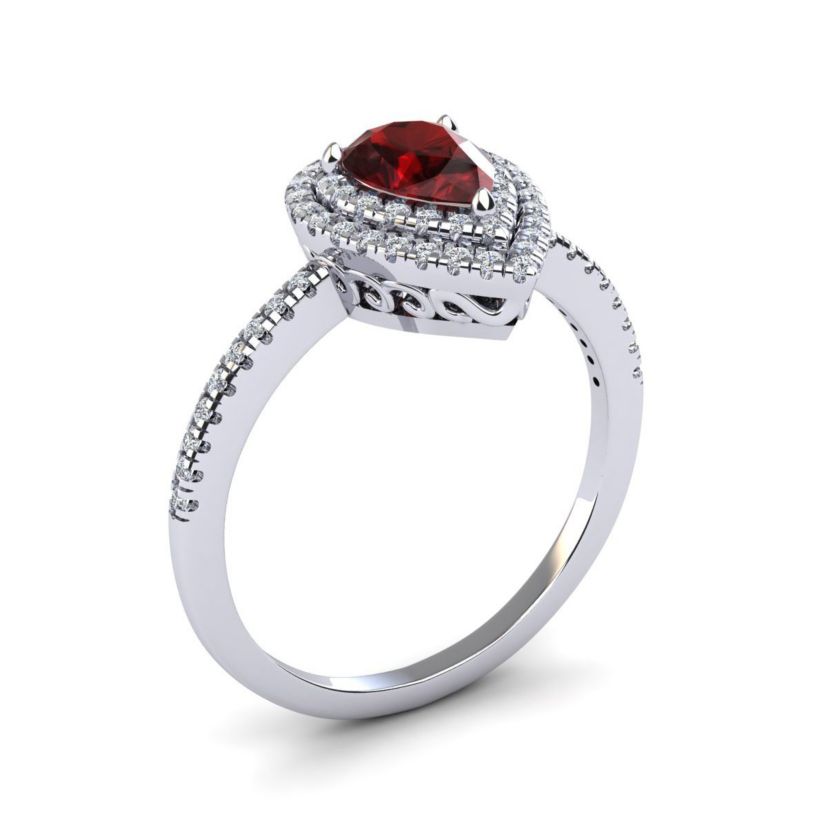 1cttw Pear Shape Garnet and Double Halo Diamond Ring In Sterling Silver