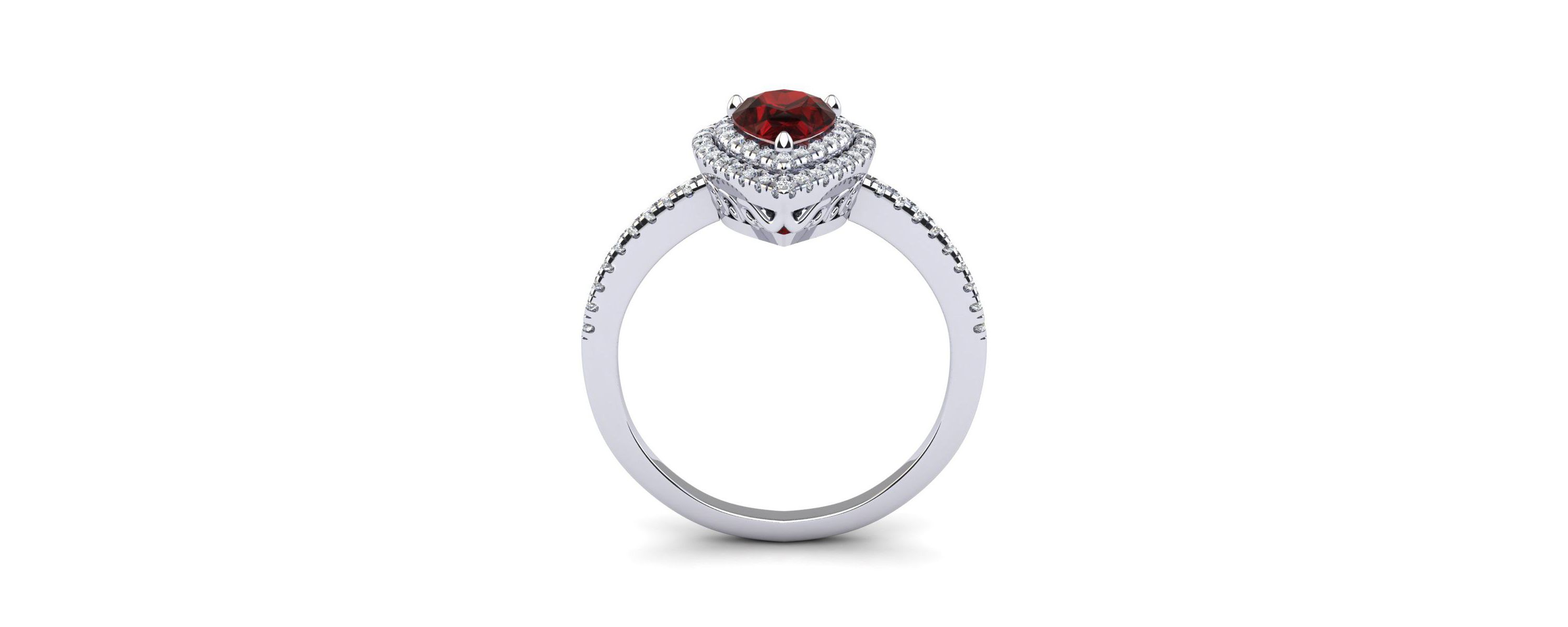 1cttw Pear Shape Garnet and Double Halo Diamond Ring In Sterling Silver
