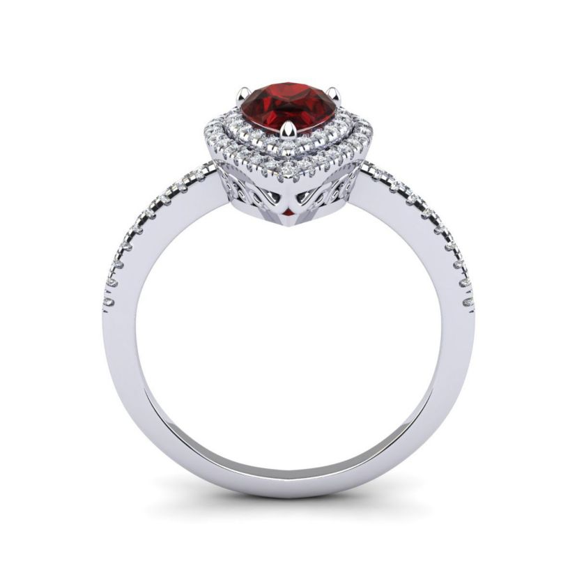 1cttw Pear Shape Garnet and Double Halo Diamond Ring In Sterling Silver
