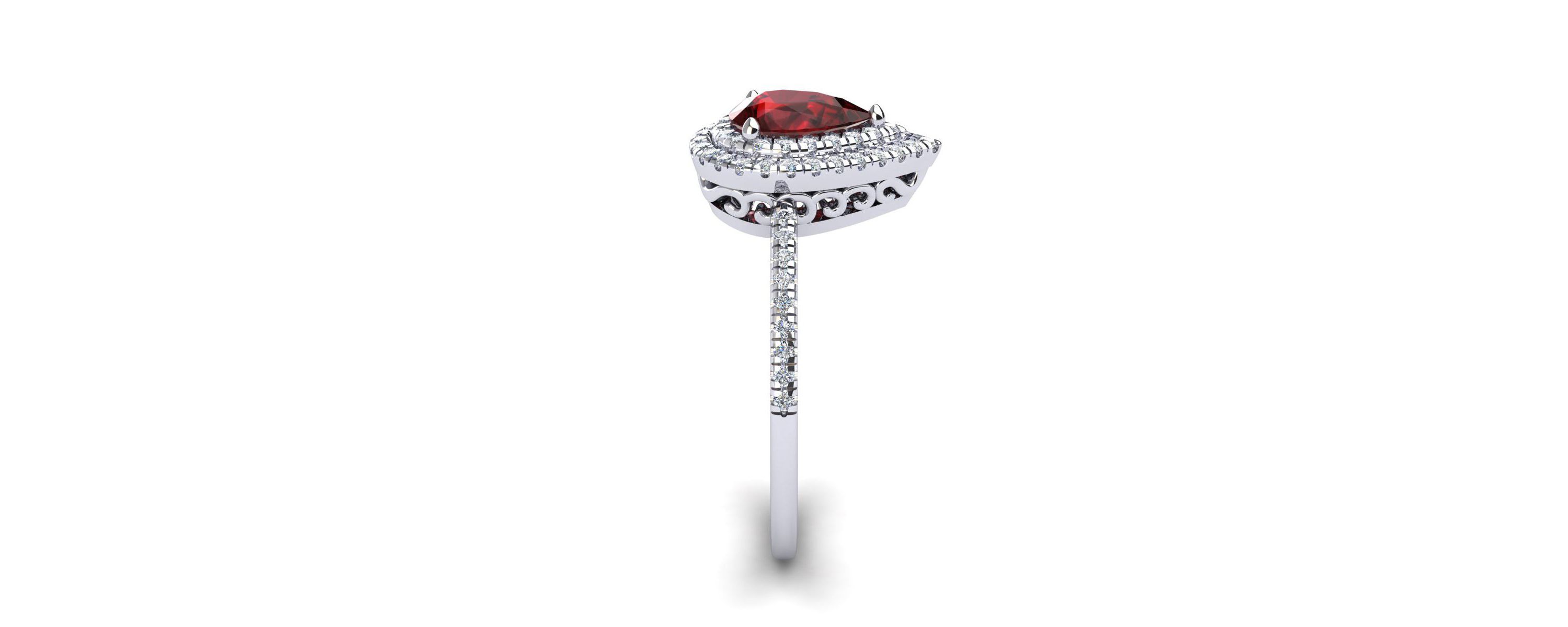 1cttw Pear Shape Garnet and Double Halo Diamond Ring In Sterling Silver