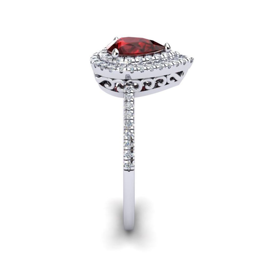 1cttw Pear Shape Garnet and Double Halo Diamond Ring In Sterling Silver