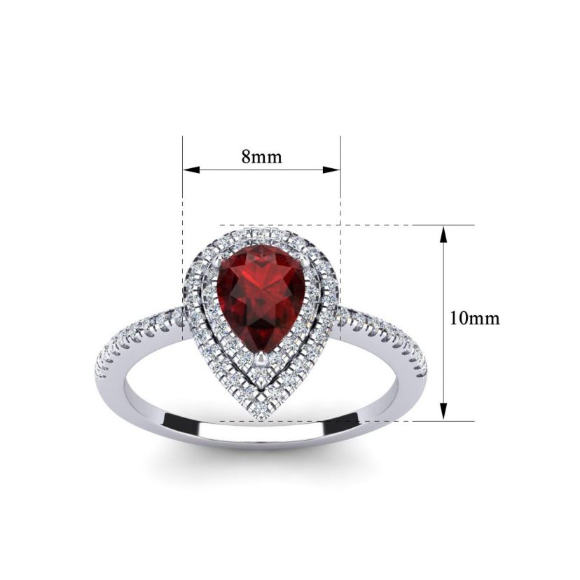 1cttw Pear Shape Garnet and Double Halo Diamond Ring In Sterling Silver