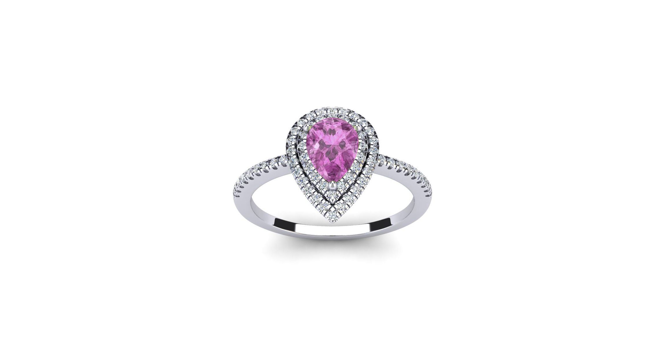 Lab Created 1cttw Pear Shape Created Pink Sapphire and Double Halo Diamond Ring In Sterling Silver