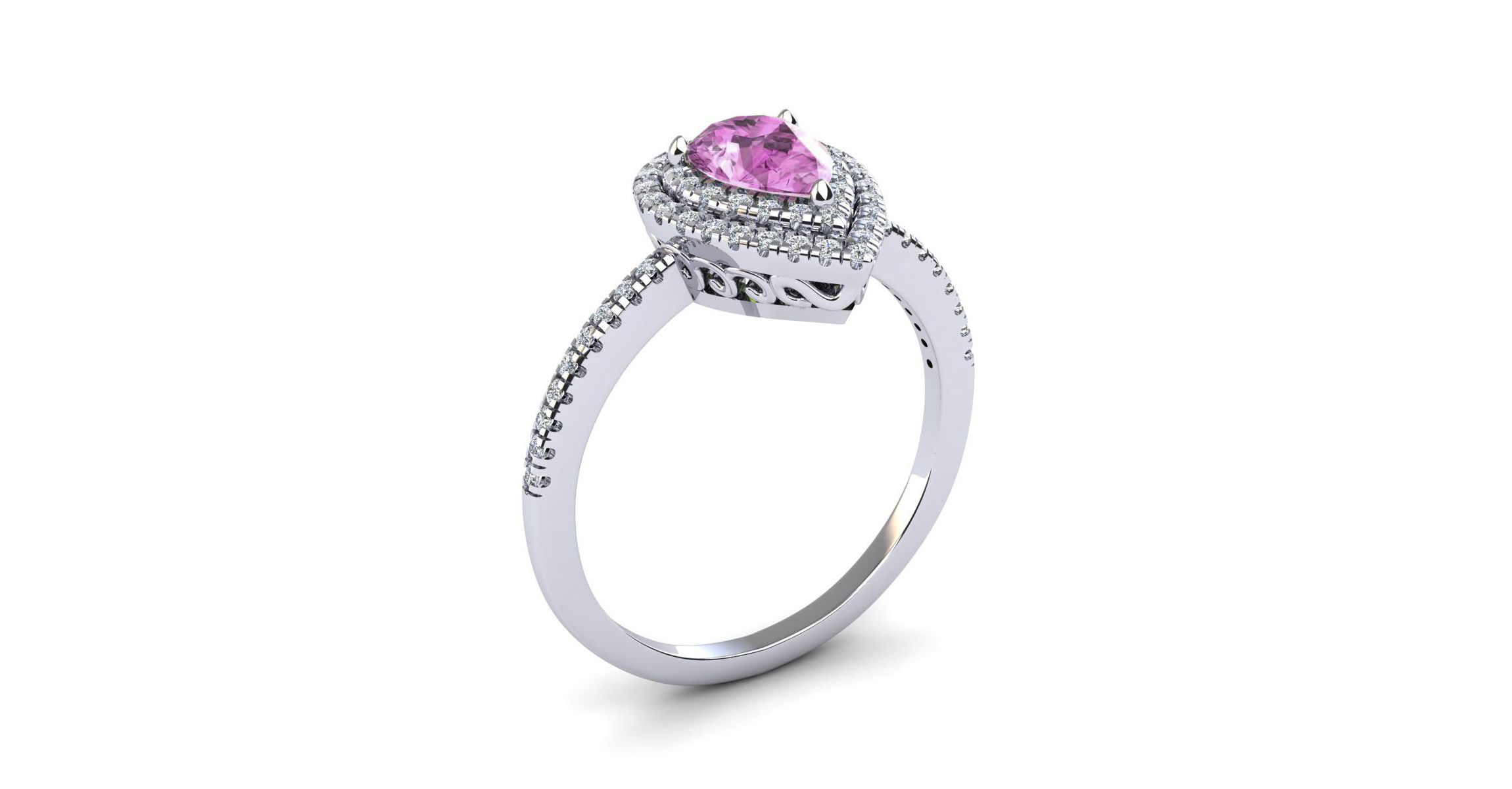 Lab Created 1cttw Pear Shape Created Pink Sapphire and Double Halo Diamond Ring In Sterling Silver