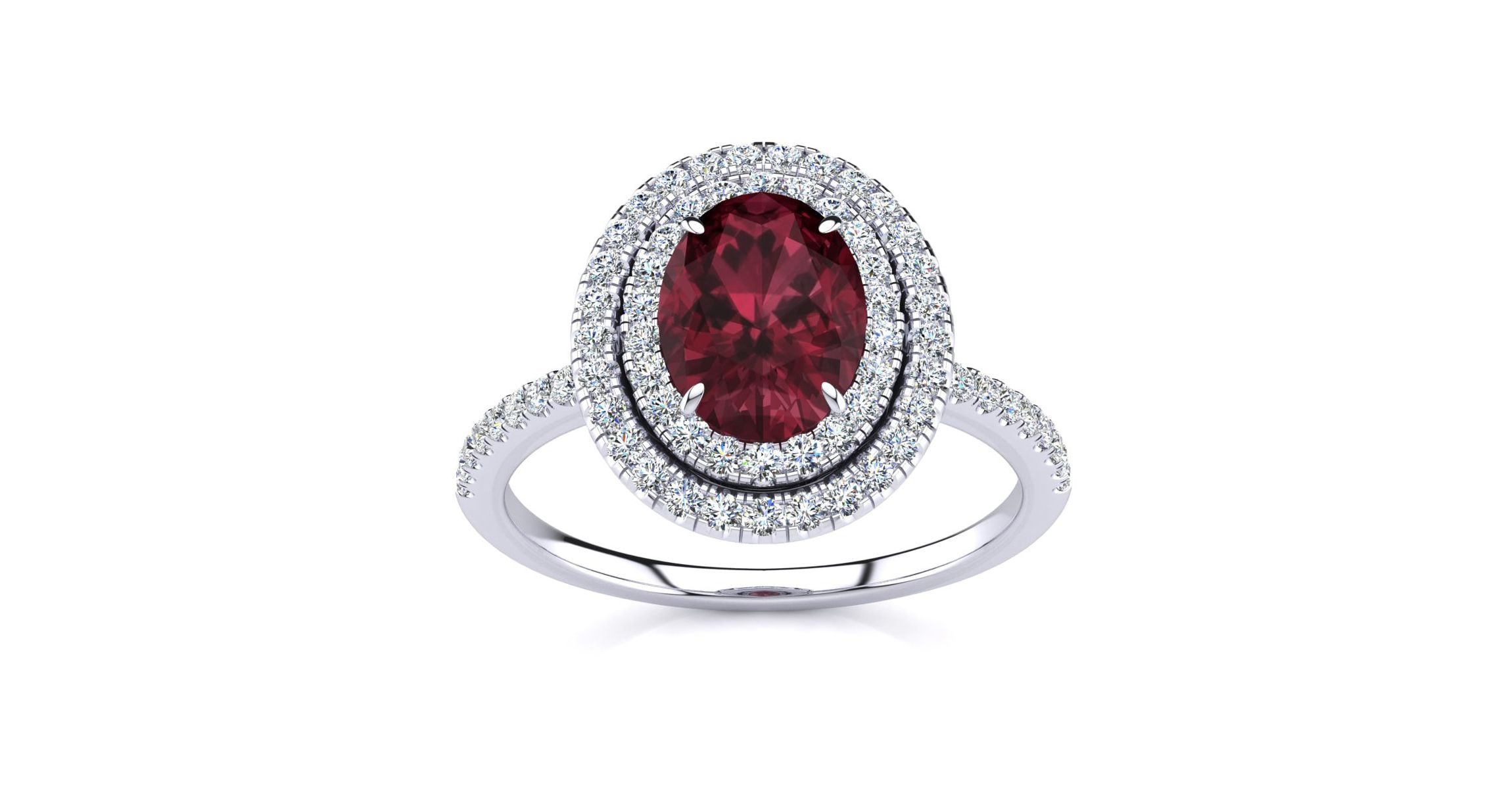 1 1/2cttw Oval Shape Garnet and Double Halo Diamond Ring In Sterling Silver