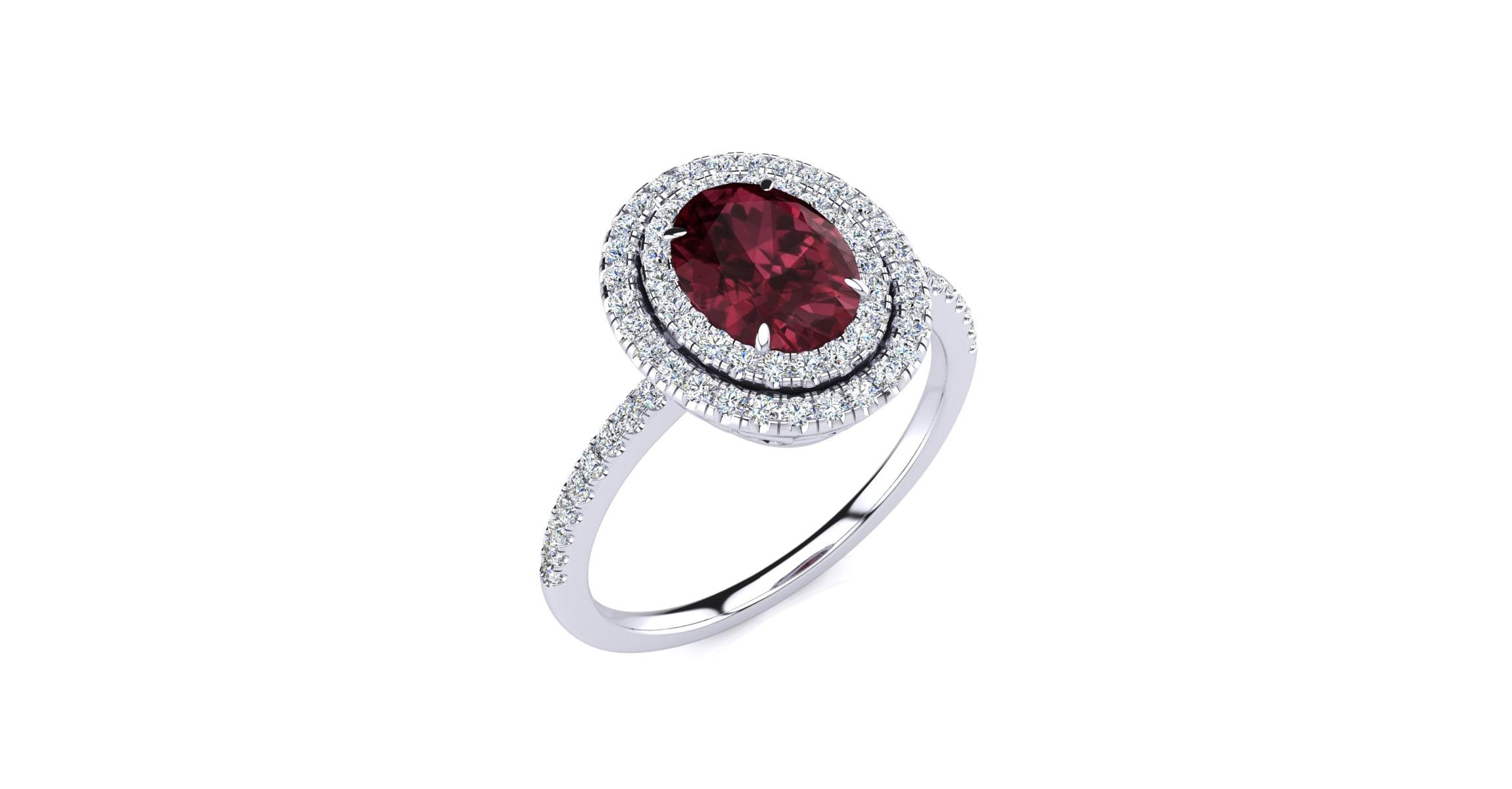 1 1/2cttw Oval Shape Garnet and Double Halo Diamond Ring In Sterling Silver
