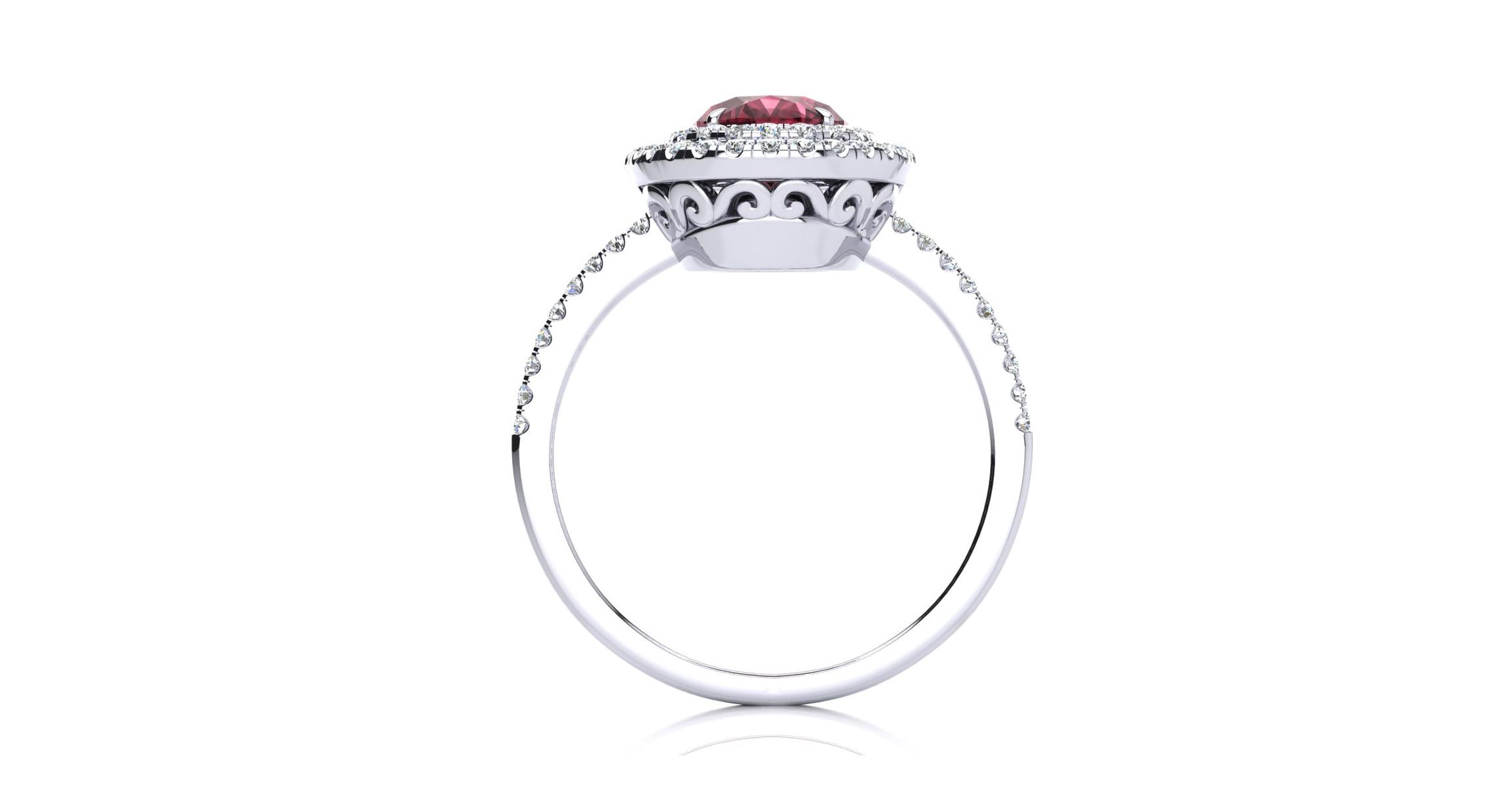 1 1/2cttw Oval Shape Garnet and Double Halo Diamond Ring In Sterling Silver