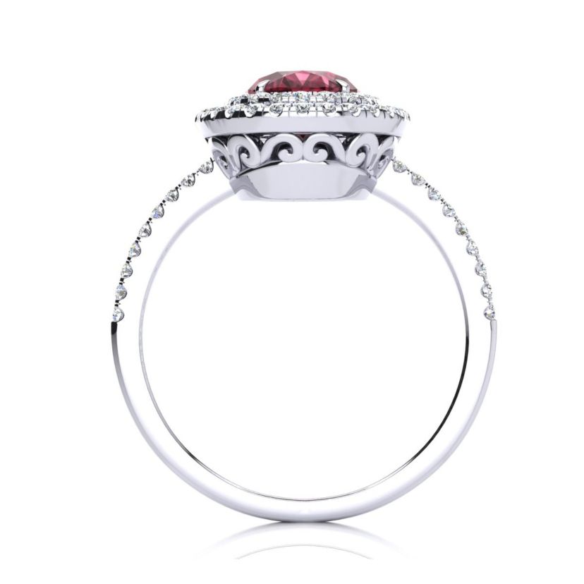 1 1/2cttw Oval Shape Garnet and Double Halo Diamond Ring In Sterling Silver