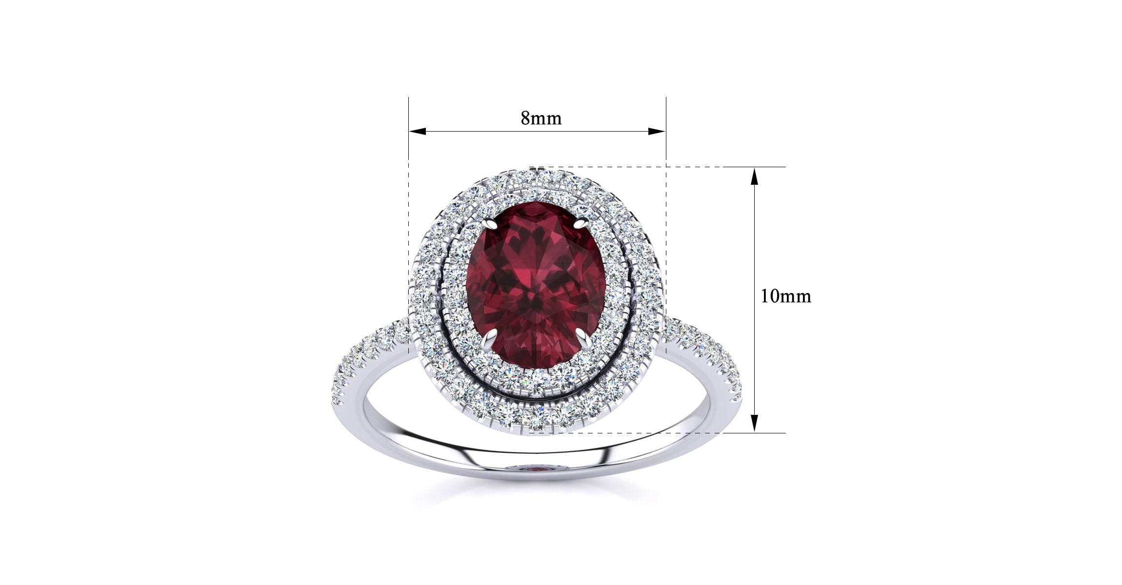 1 1/2cttw Oval Shape Garnet and Double Halo Diamond Ring In Sterling Silver