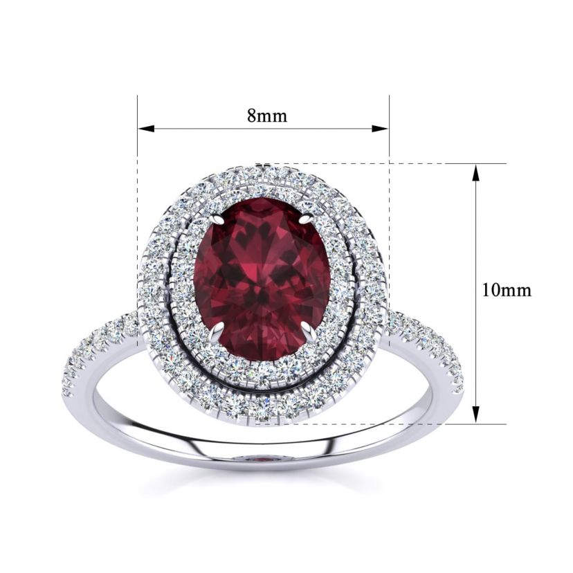 1 1/2cttw Oval Shape Garnet and Double Halo Diamond Ring In Sterling Silver