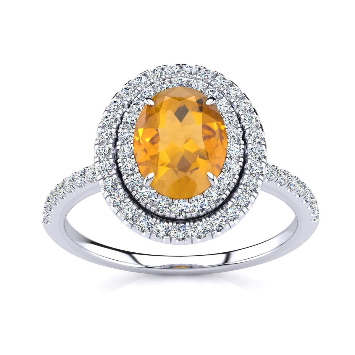 1 1/2cttw Oval Shape Citrine and Double Halo Diamond Ring In Sterling Silver