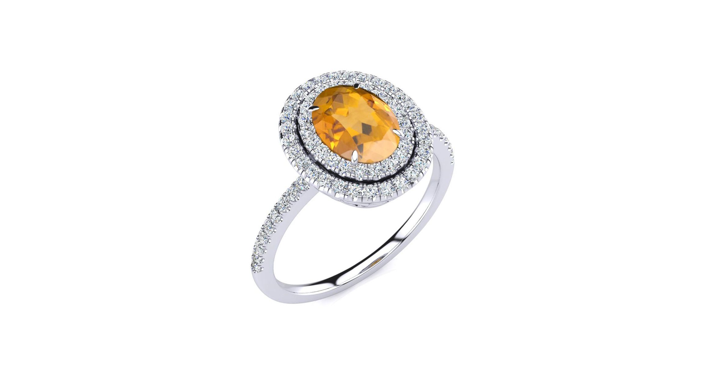 1 1/2cttw Oval Shape Citrine and Double Halo Diamond Ring In Sterling Silver