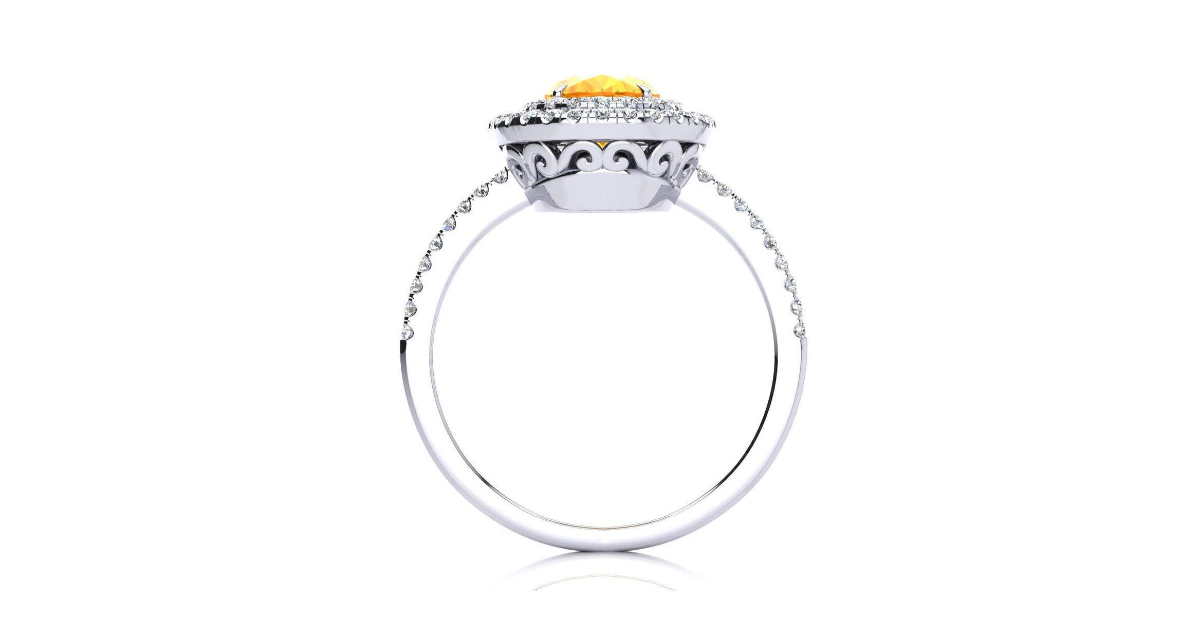 1 1/2cttw Oval Shape Citrine and Double Halo Diamond Ring In Sterling Silver