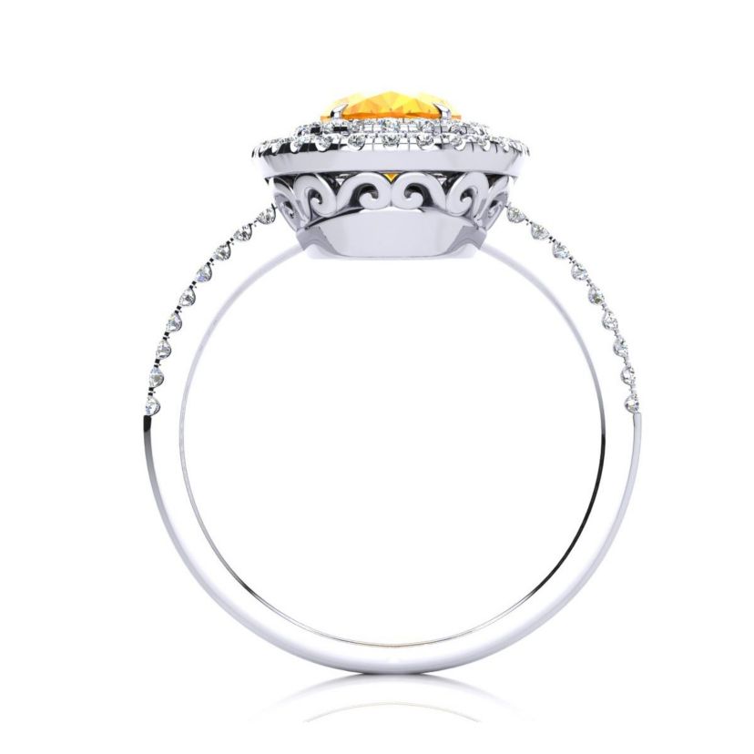 1 1/2cttw Oval Shape Citrine and Double Halo Diamond Ring In Sterling Silver